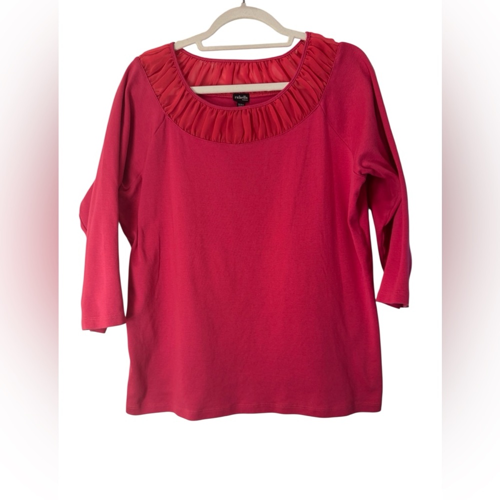 Rafaella Woman Shirt with Gathered Neckline and 3/4 Sleeves — Fuchsia — 1X